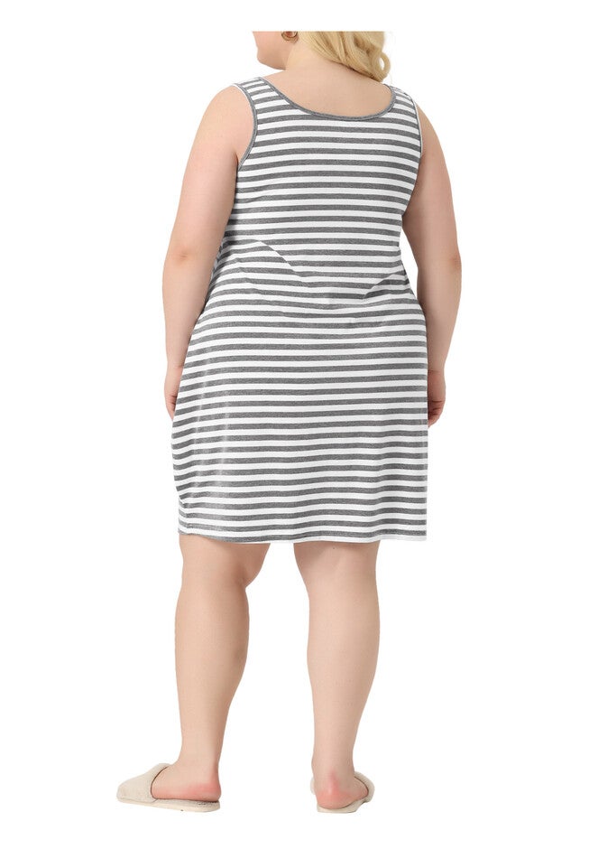 Sleeveless Pajama Sleepdress with Pockets, Grey / Light Grey, alternate image number 3