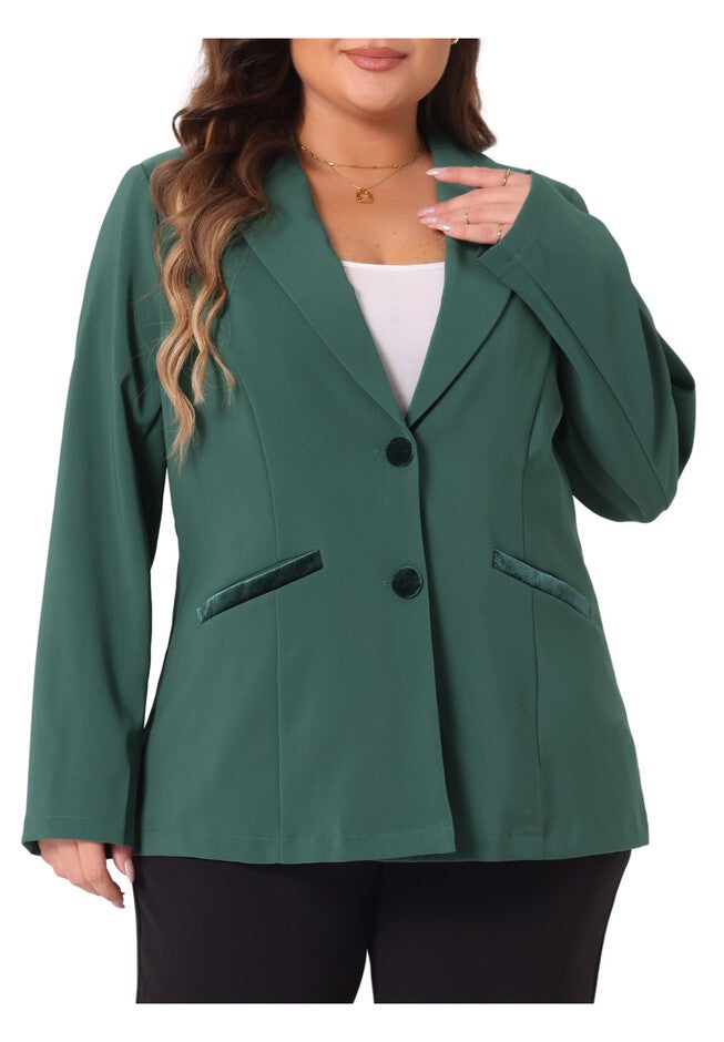 NOTCHED LAPEL V NECK WORK SUIT BLAZER, Dark Green / Forest Green, alternate image number 2