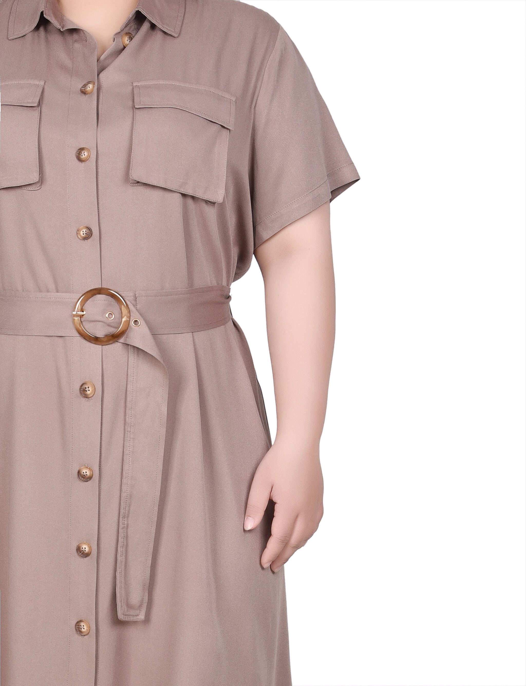 Short Sleeve Safari Style Dress, , alternate image number 4