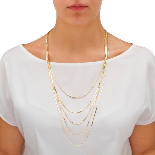 Multi-Strand Cobra-Link Waterfall Necklace in Yellow Goldtone 30 inches, , alternate image number null