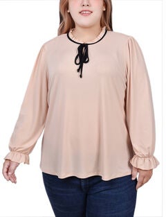 Long Sleeve Tie Neck Top