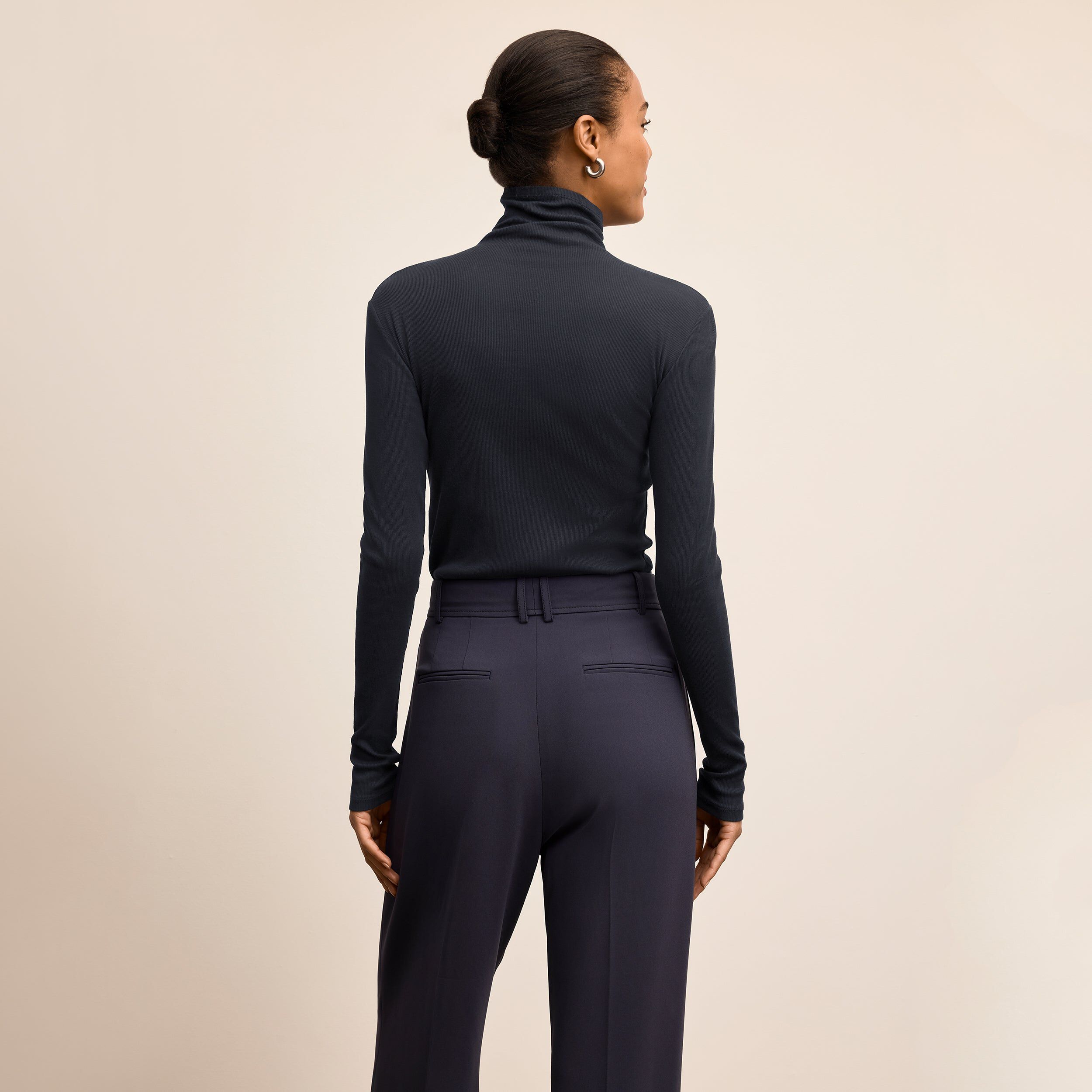 Axam Layering Turtleneck - Organic Ribbed Pima Cotton, Dark Navy / Navy, alternate image number 2