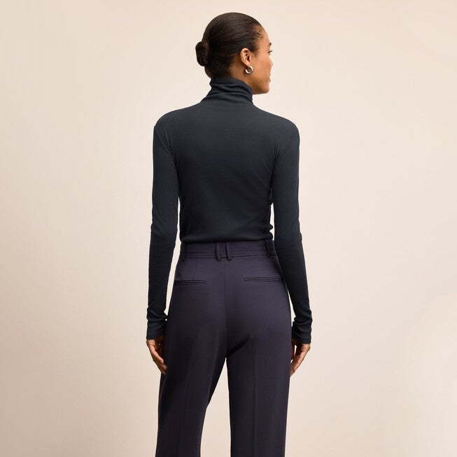 Axam Layering Turtleneck - Organic Ribbed Pima Cotton, Dark Navy / Navy, alternate image number 2