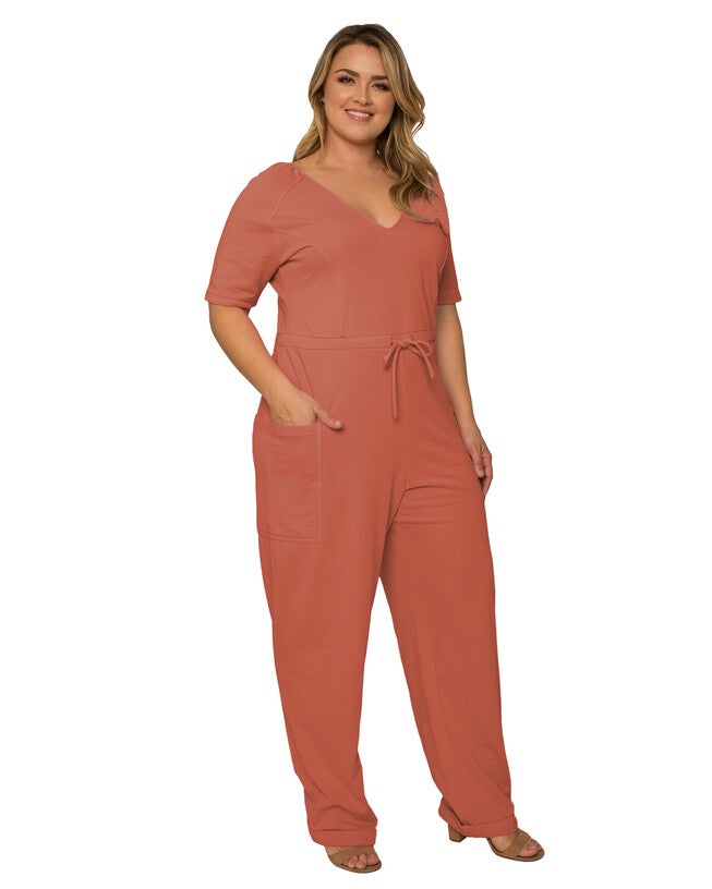 Wendy Plus Size French Terry Short Sleeve Sweat Lounge Jumpsuit, , alternate image number 7