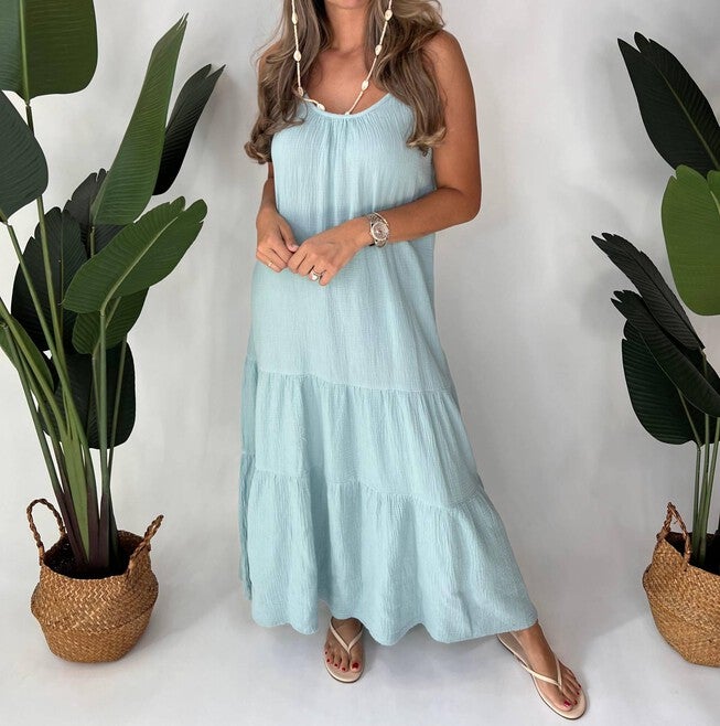 GAUZE DRESS IN SKY BLUE, , alternate image number null