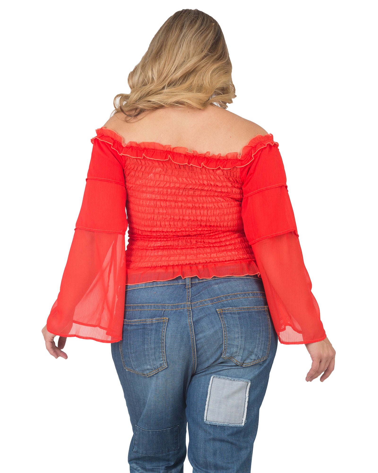 Plus Size Jessa Smocked Tierd Sleeve Top, Tiger Lily / Orange, alternate image number 4