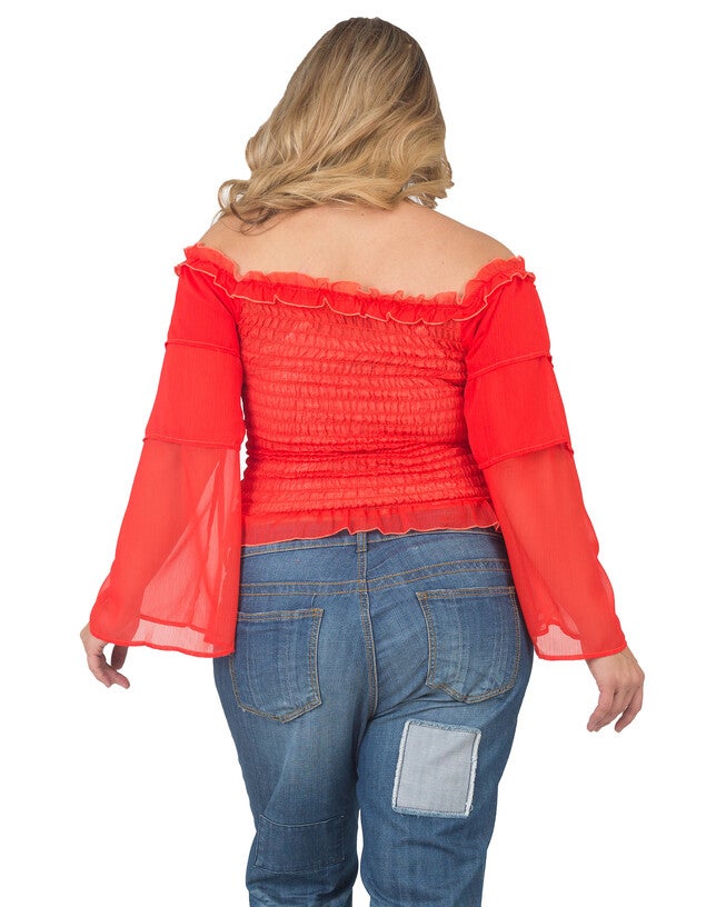 Plus Size Jessa Smocked Tierd Sleeve Top, Tiger Lily / Orange, alternate image number 4