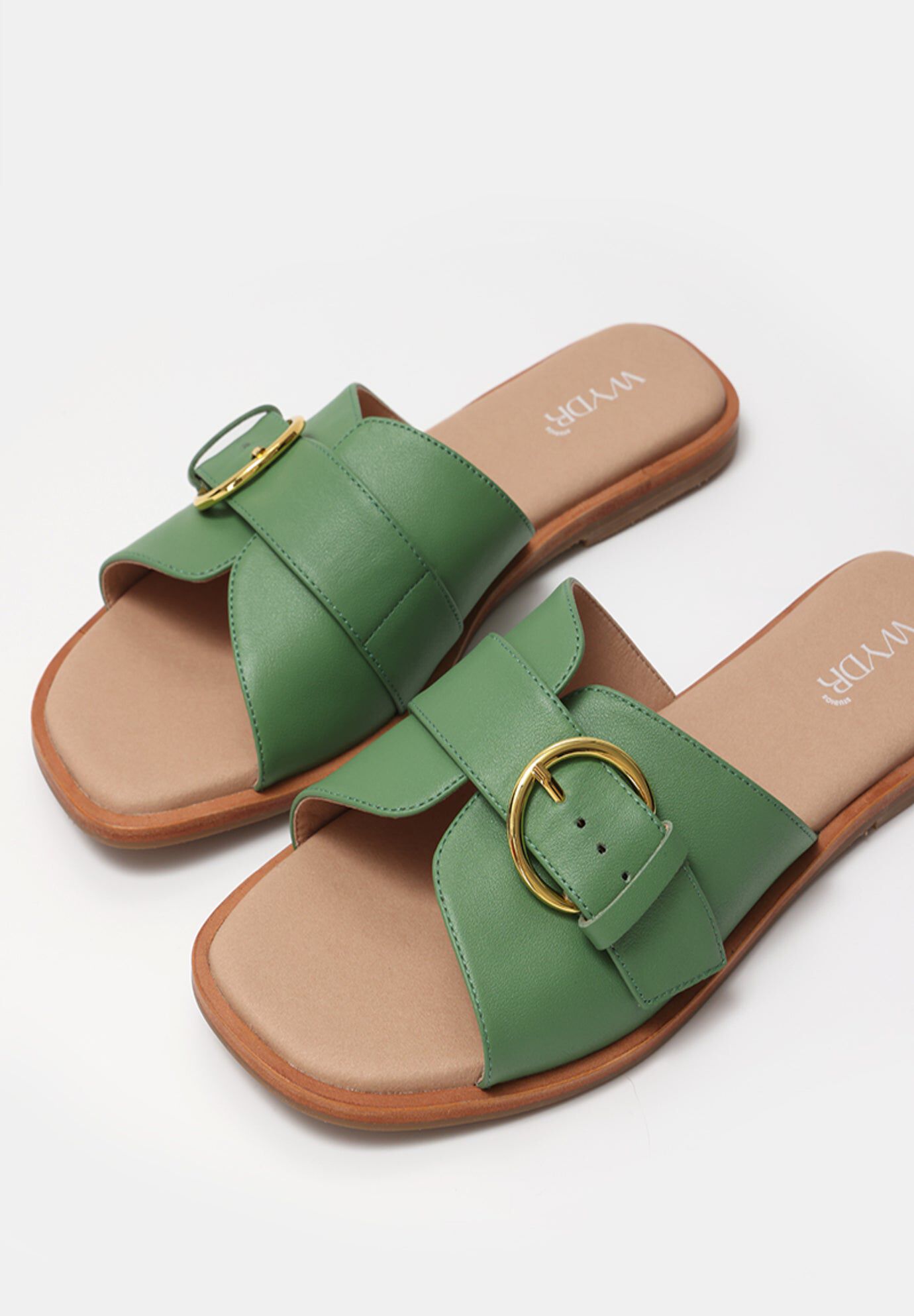 Marbella Buckle Flat Slides, Cactus / Forest Green, alternate image number 3