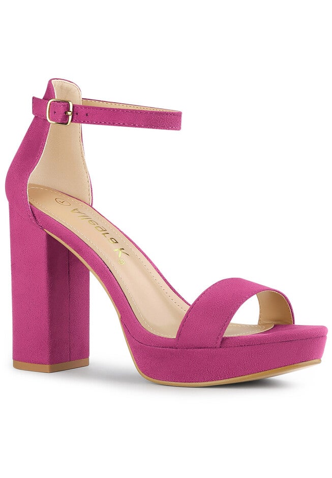 Platform Ankle Strap Chunky High Heel Sandals, Hot Pink / Deep Fuchsia, hi-res image number 0