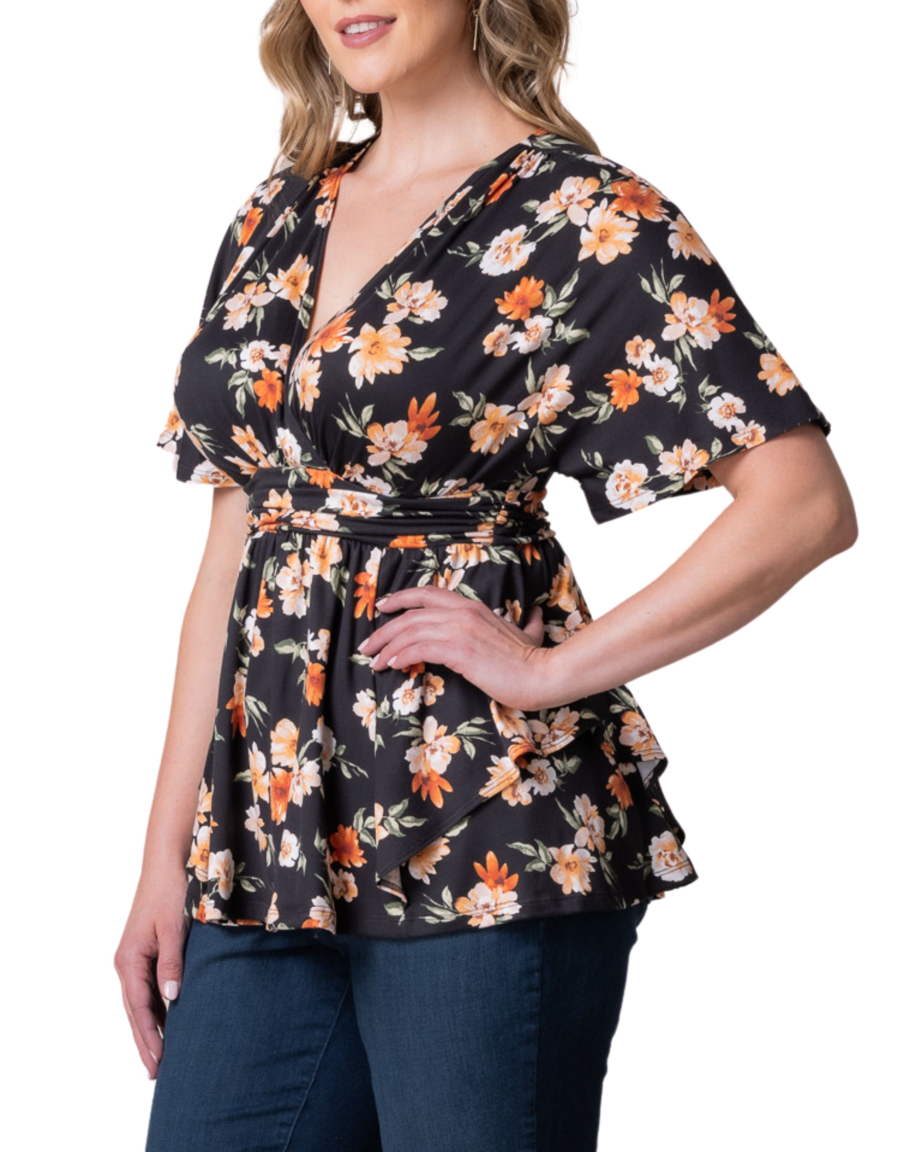 Encore Print Top, APRICOT FLORAL PRINT / Black, alternate image number 3