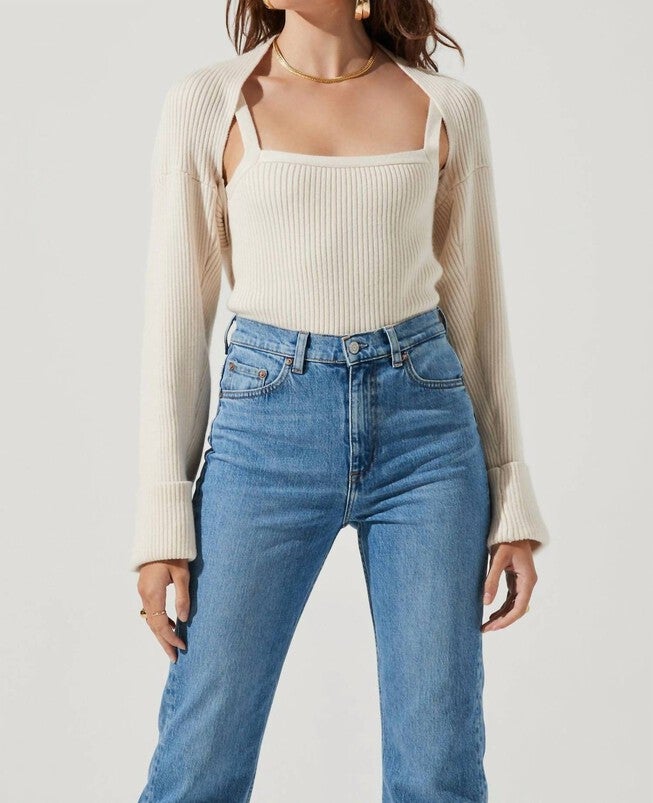 YARA CAMI AND SHRUG SWEATER SET IN CREAM, Cream / Beige, hi-res image number 0