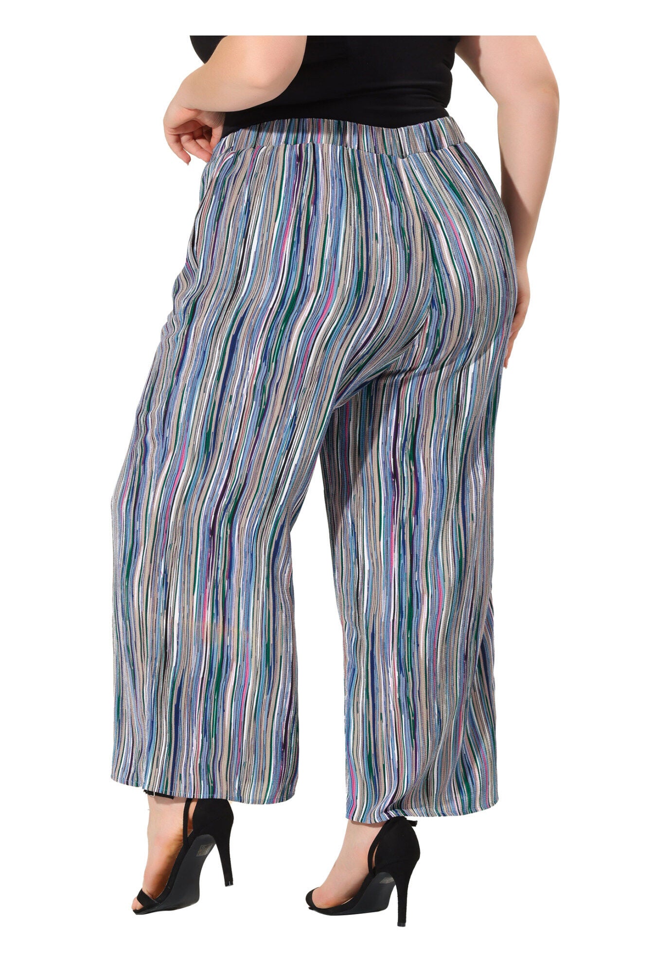STRIPE BOHO WIDE LEG PAPER BAG PALAZZO PANTS, Blue / Azure Blue, alternate image number 2