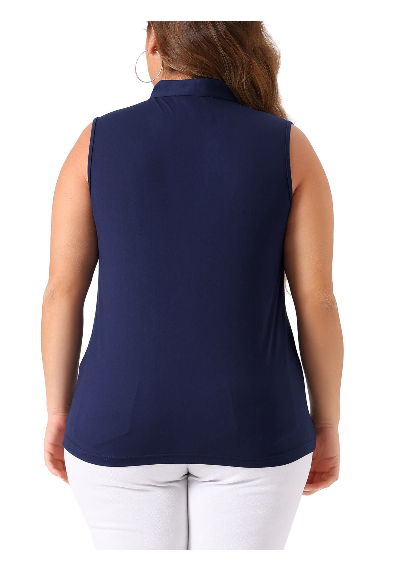 V Neck Sleeveless Pleated Summer Blouse Vest, Navy Blue / Navy, alternate image number 3