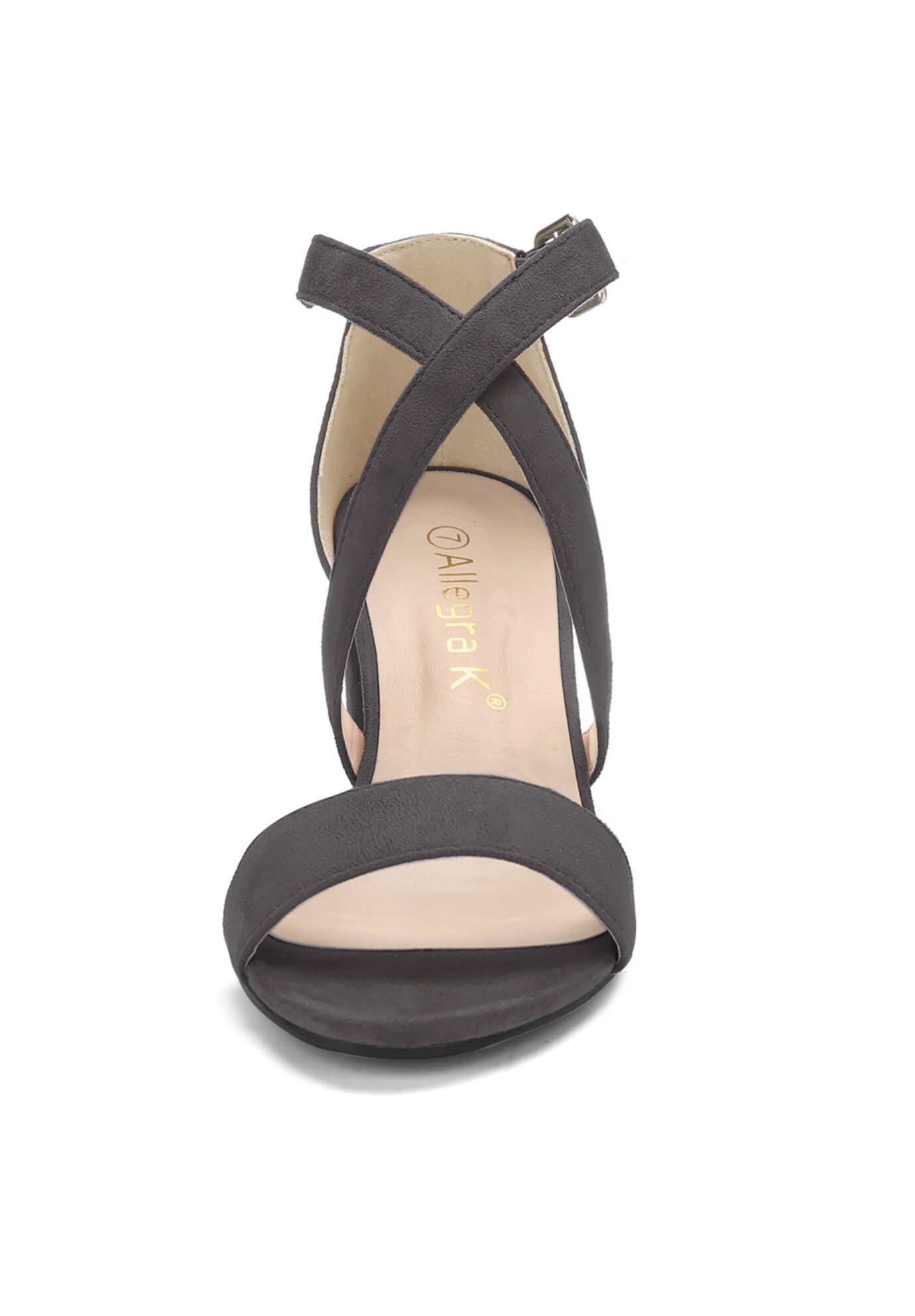 Open Toe Cross Strap Mid Block Heel Sandals, Gray / Charcoal Grey, alternate image number 1