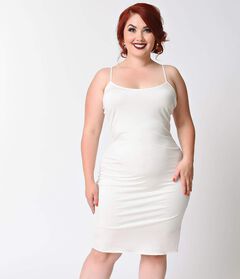 Unique Vintage Short White Stretch Slip