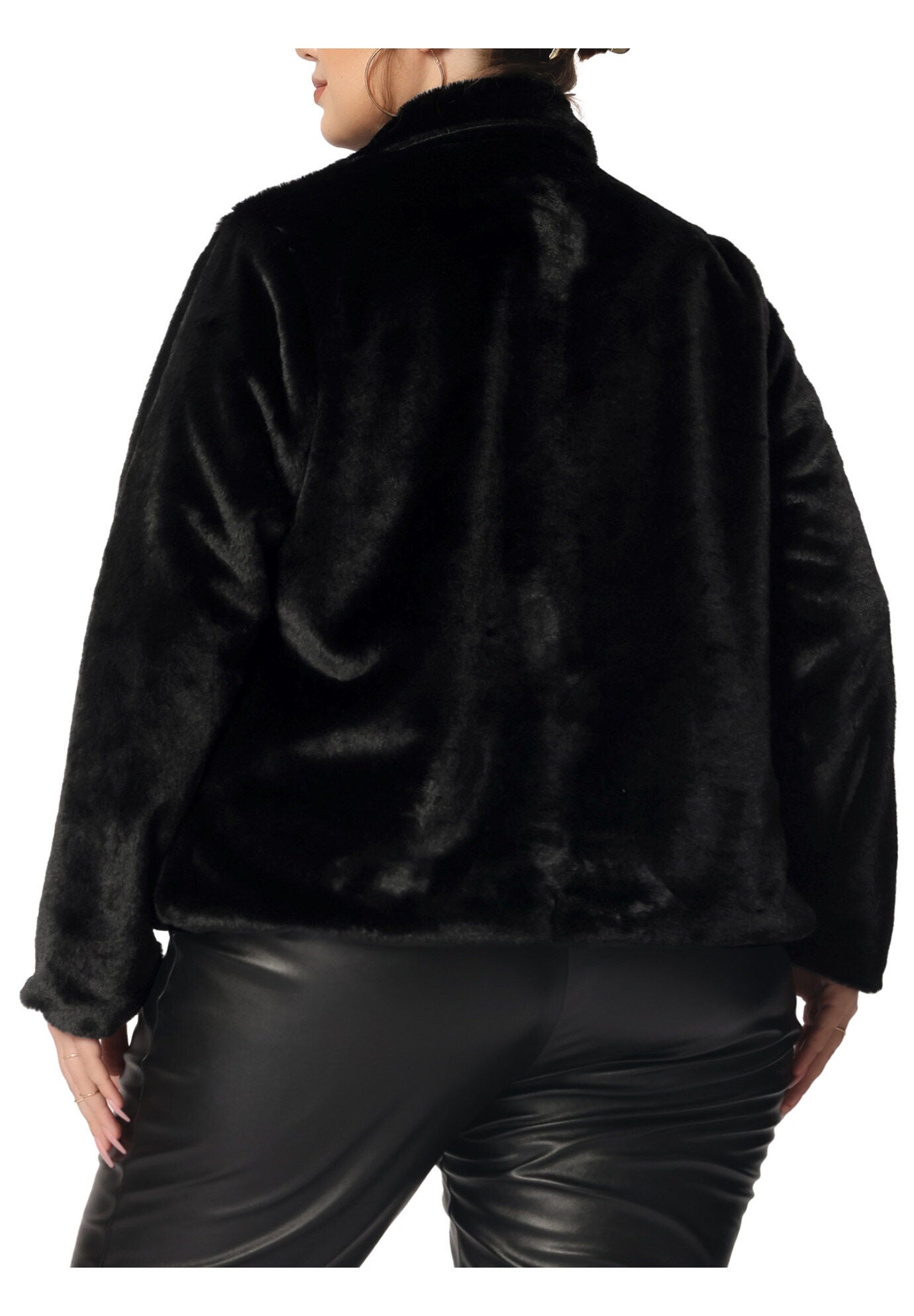FAUX FUR POCKET FLUFFY SHAGGY COAT JACKET, Black / Black, alternate image number 3
