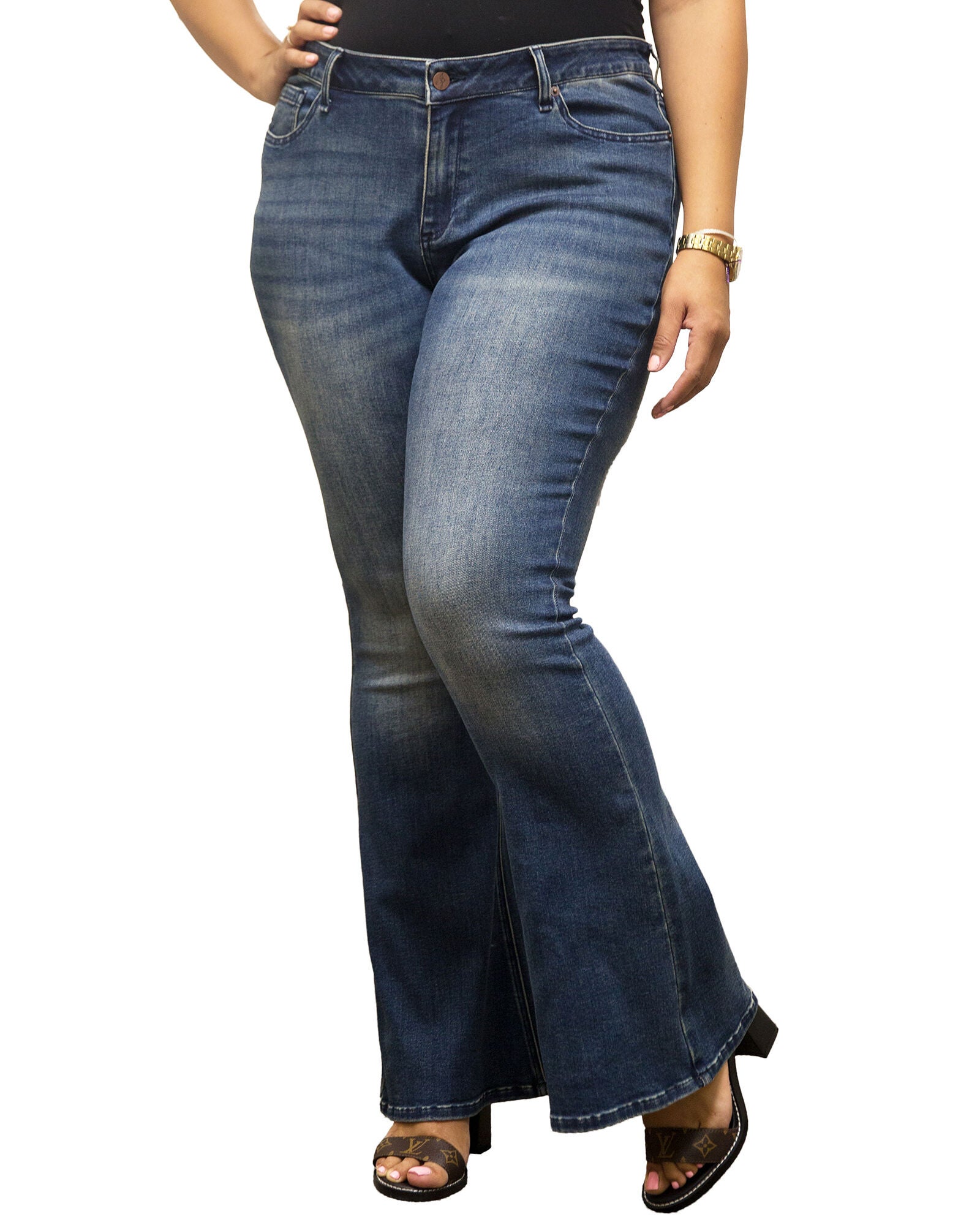 Plus Size Kylie Jeans In Unforgiven Wash W Distressing & 24 inches Flare, 2886 Wash / Medium Wash, alternate image number 4