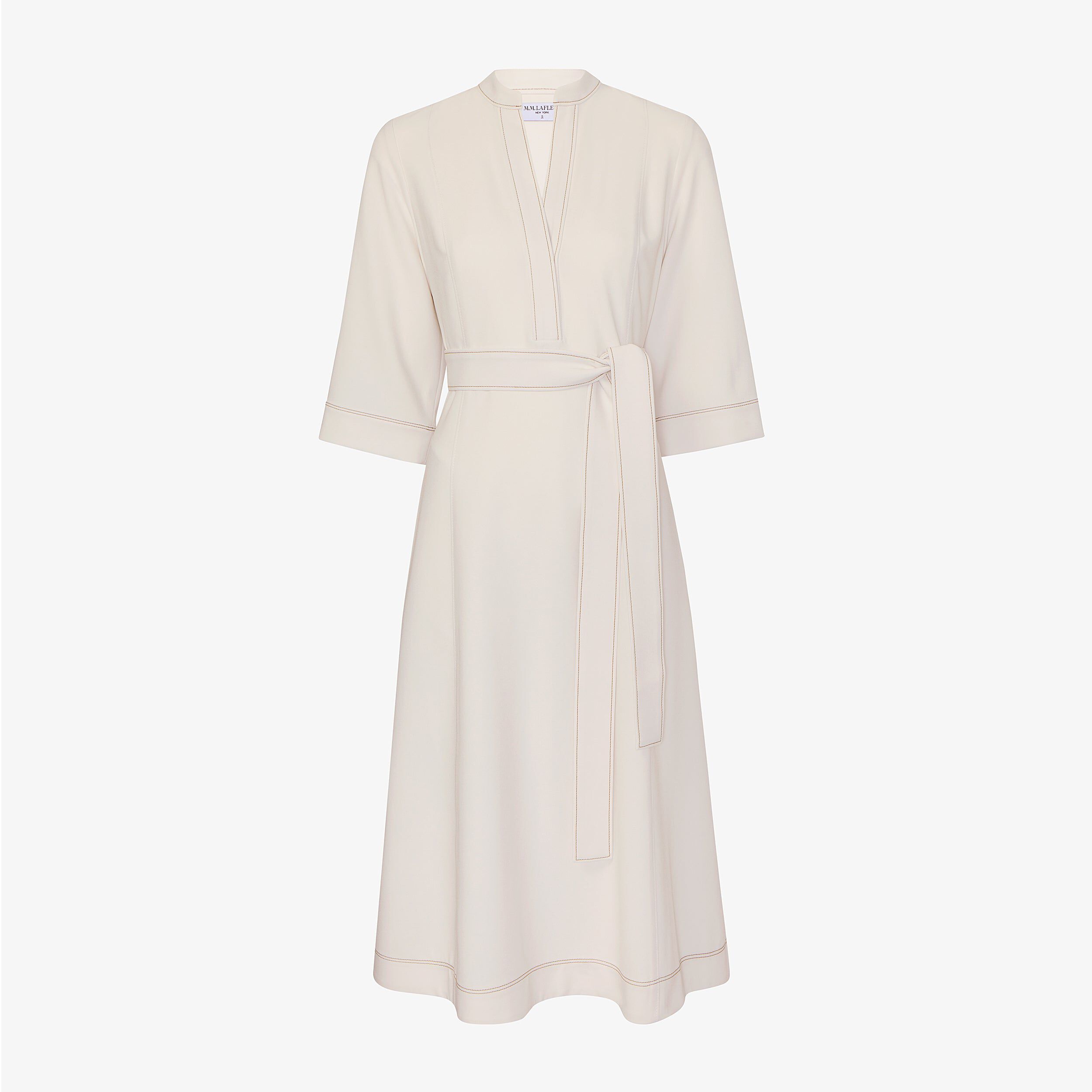 Lauleh Dress - Everyday Crepe with Topstitch, Eggshell / Warm Grey, alternate image number 5