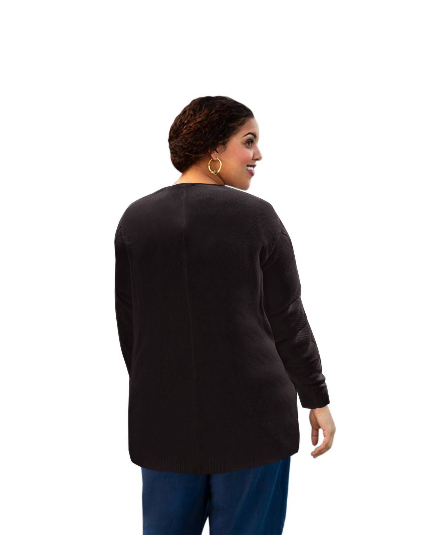 CABLE DUSTER CARDIGAN, Black / Black, alternate image number 2