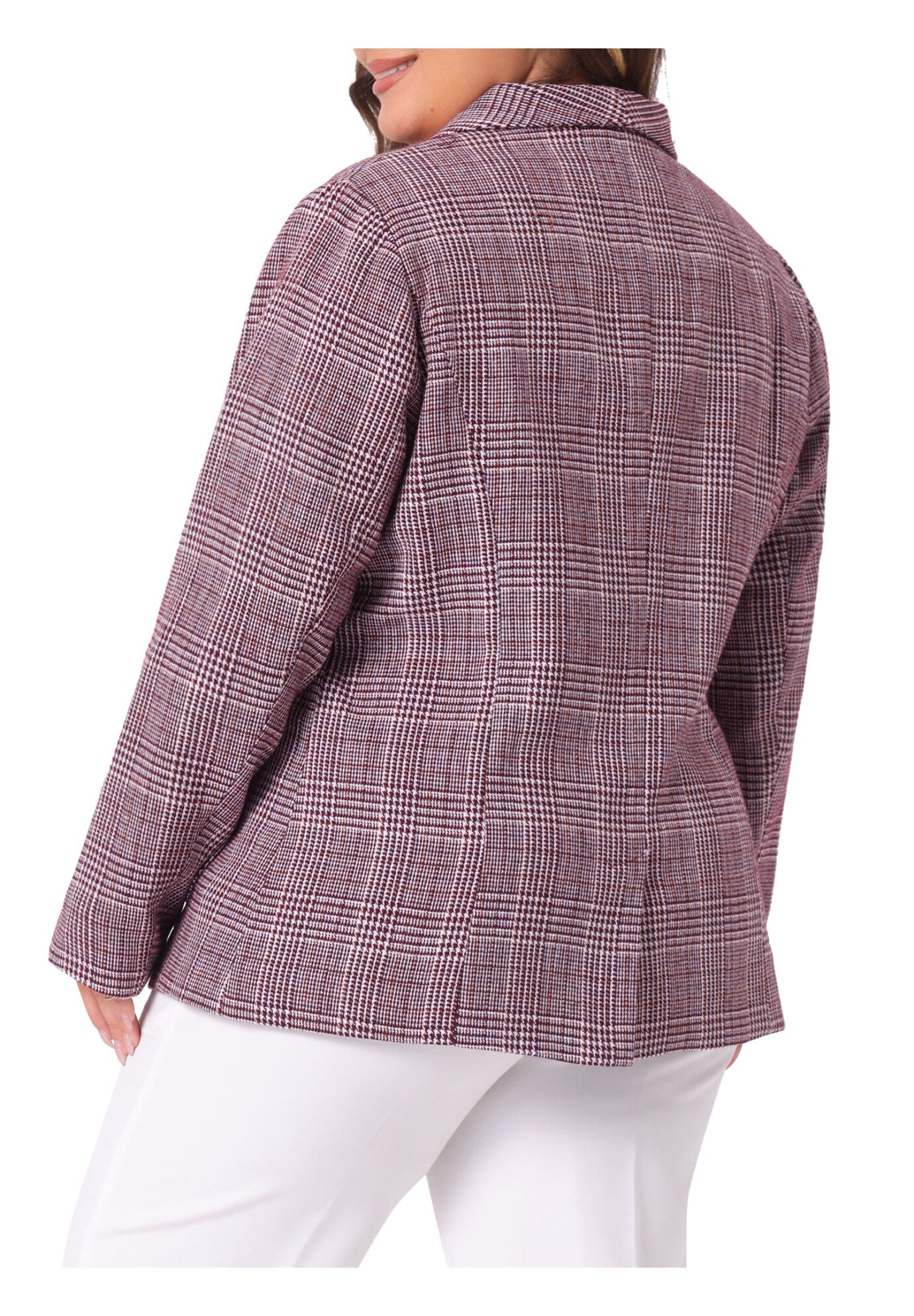 PLAID LAPEL SINGLE BREASTED BLAZER, Burgundy / Red, alternate image number 3