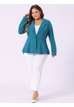 RUFFLE V NECK BUTTON NOTCH PANEL PEPLUM BLAZER