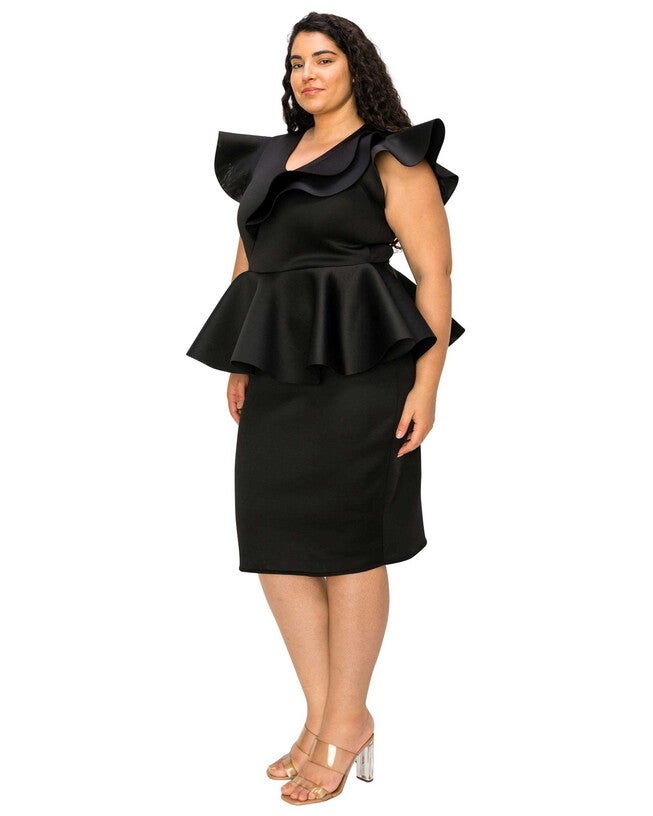 ONYX NEOPRENE PEPLUM DRESS, , alternate image number 3