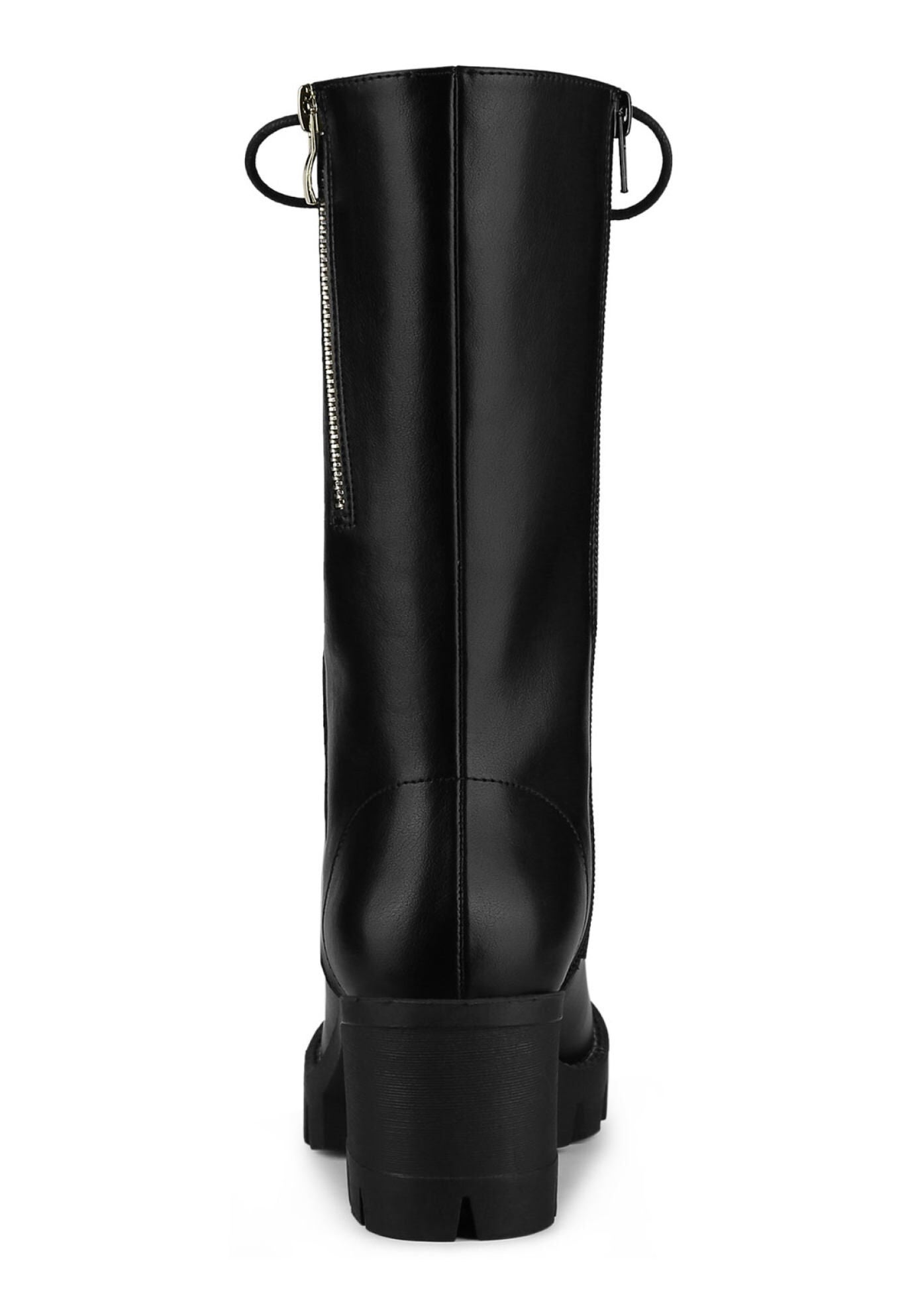 Lace Up Platform Chunky Heel Mid Calf Combat Boots, Black / Black, alternate image number 2