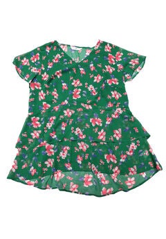 V Neck Short Sleeve layered Casual Floral Blouse Summer Top
