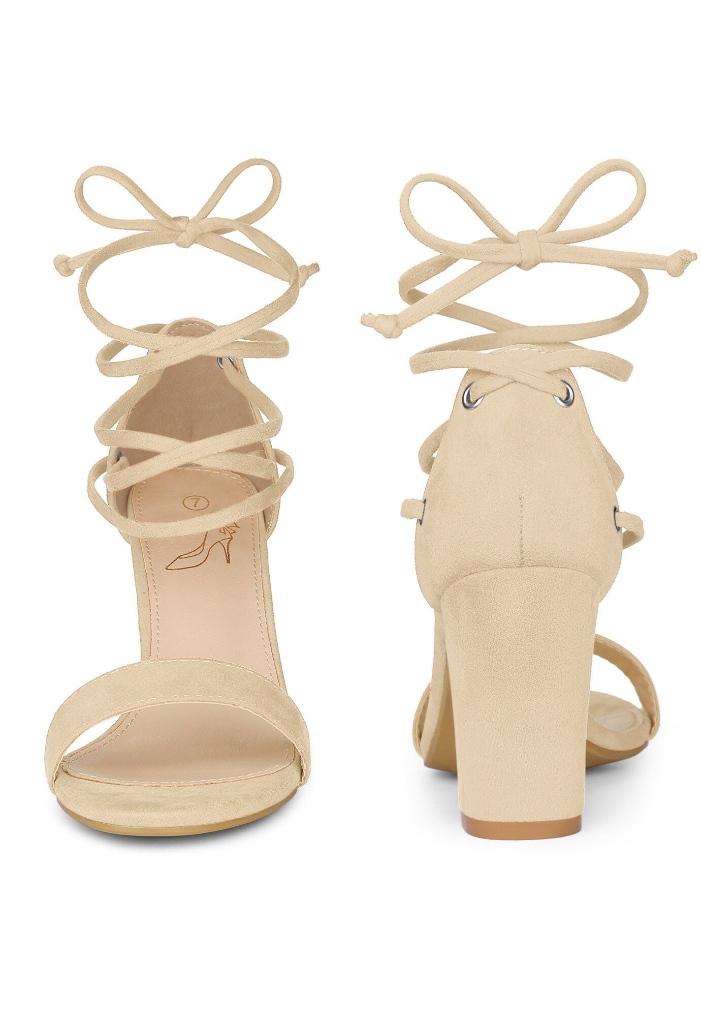 Strappy Lace Up Chunky High Heel Sandals, Beige / Beige, alternate image number 1