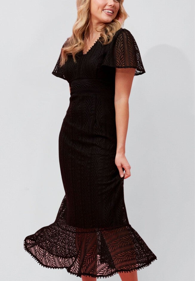 Annick - Bonnie Crochet Knit Midi Dress Lining Short Sleeves, Black / Black, alternate image number null