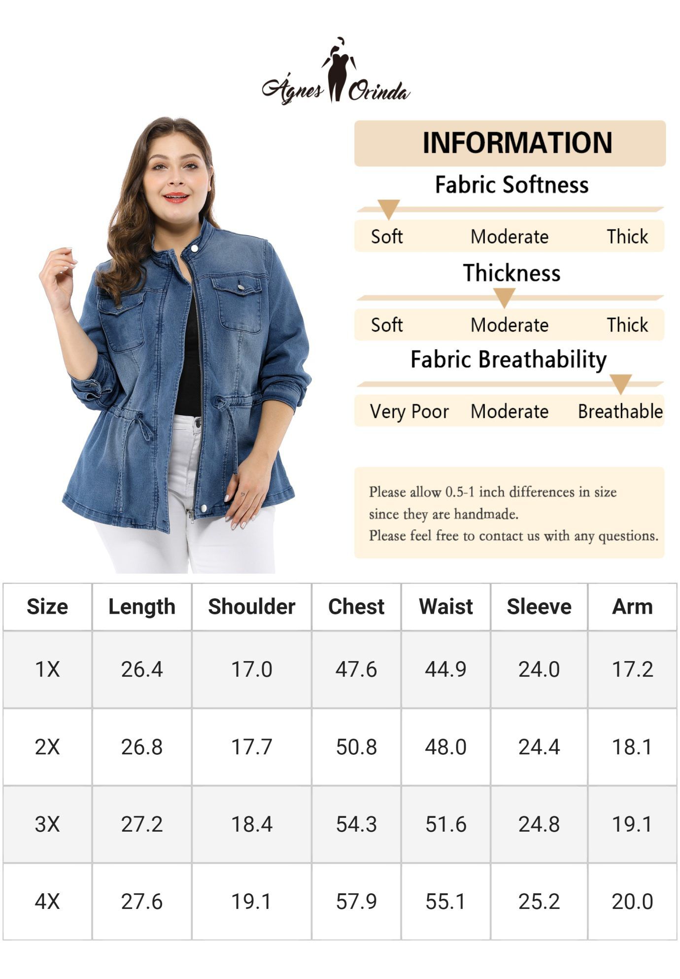 STRETCH STAND COLLAR ZIP DRAWSTRING DENIM JACKET, Blue / Azure Blue, alternate image number 3