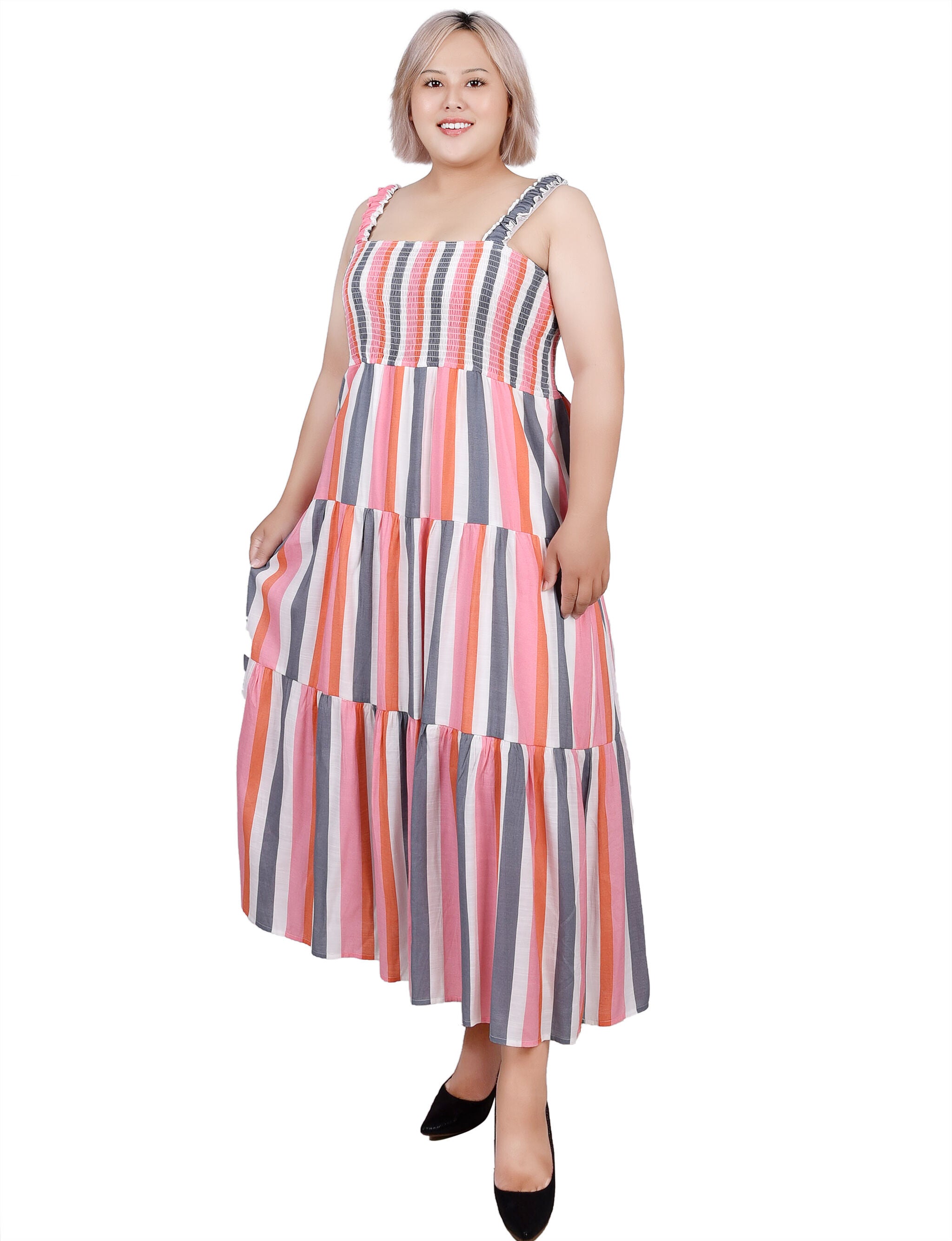 Smocked-Bodice Tiered Dress, , alternate image number 5