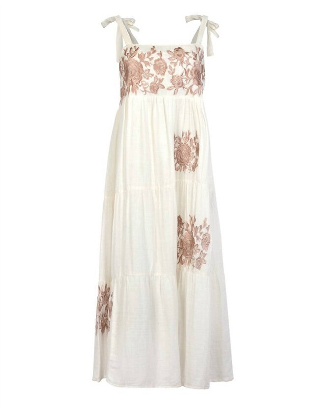 SHAY DOUBLE COTTON GAUZE DRESS IN IVORY WITH TAN ROSES, , alternate image number 8