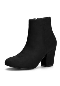 SIDE ZIP CHUNKY HEEL SOLID ANKLE BOOTS
