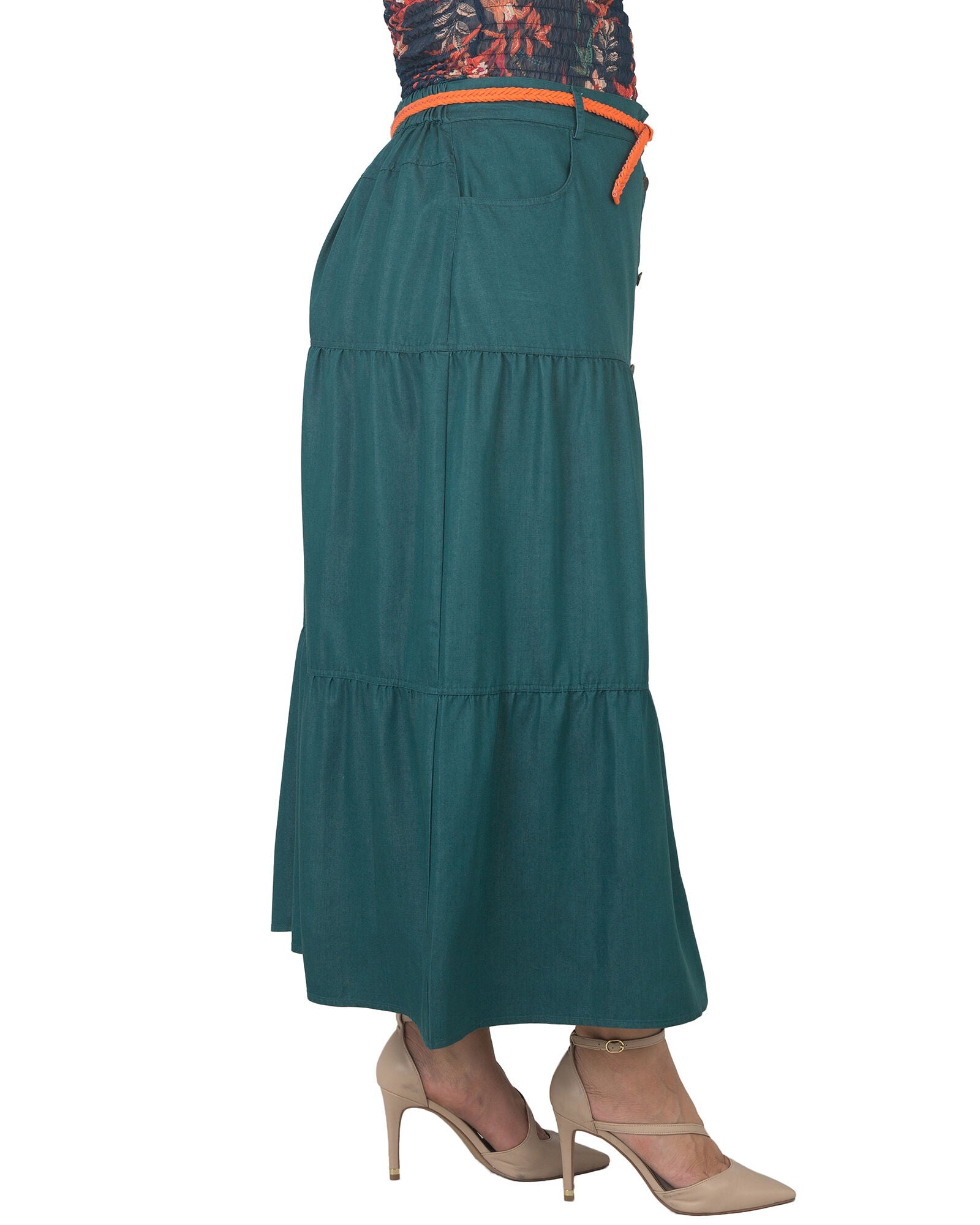 Standards & Practices Maxi Peasant Skirt, OLIVE / Hunter Green, alternate image number 1