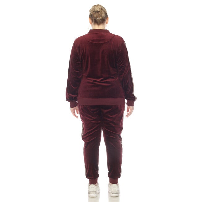 Plus Size 2-Piece Velour with Faux Leather Stripe, Burgundy / Burgundy, alternate image number 2