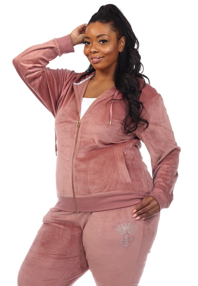 Rhinestone 2 Piece Velour Tracksuit Set, Pink / Pink, alternate image number 4