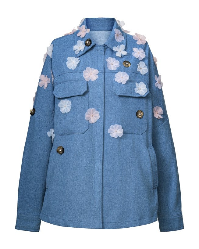 Denim Jacket with Floral Appliqué, blue / Medium Wash, alternate image number 1