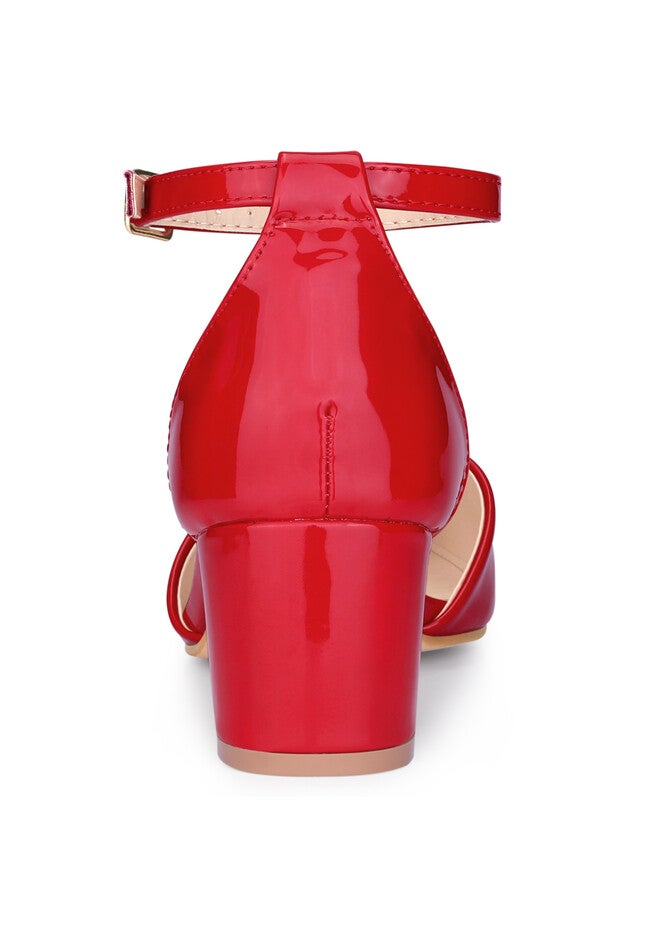 Pointed Closed Toe Heels Low Chunky Heel Pumps, Red / Red, alternate image number 2