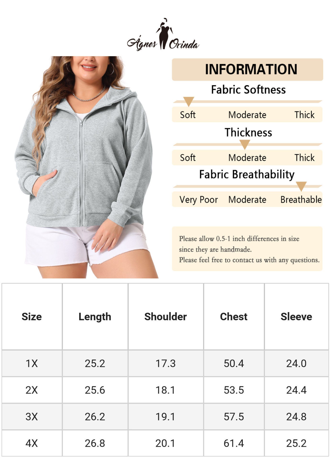 HOODIES FULL ZIP UP LONG SLEEVE SWEATSHIRT JACKET, Grey / Light Grey, alternate image number 4