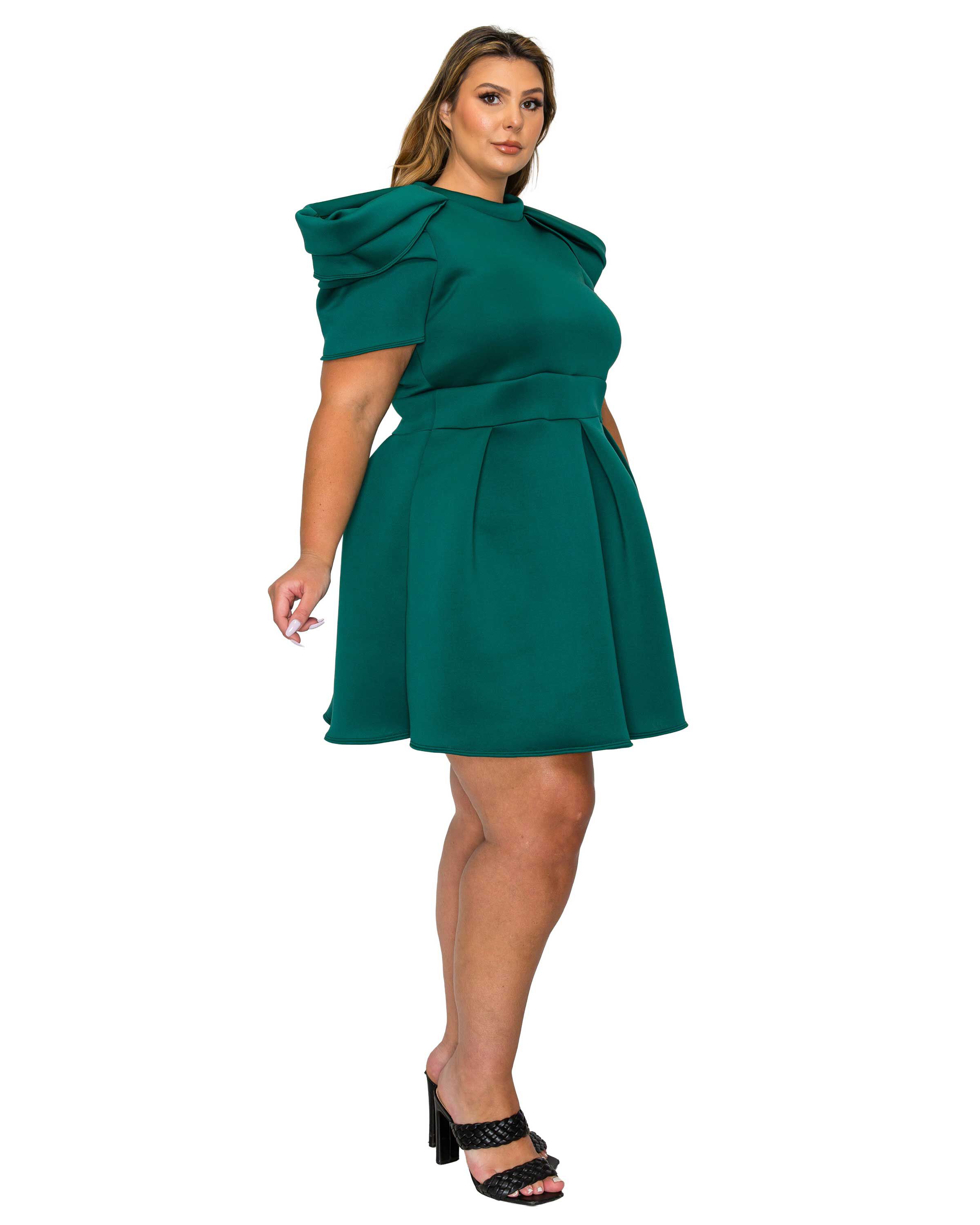Karina Neoprene Flare Dress, Hunter Green / Hunter Green, alternate image number 1