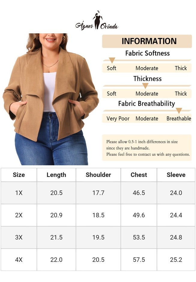 FAUX SUEDE LAPEL OPEN FRONT CARDIGAN JACKET, Brown / Brown, alternate image number null