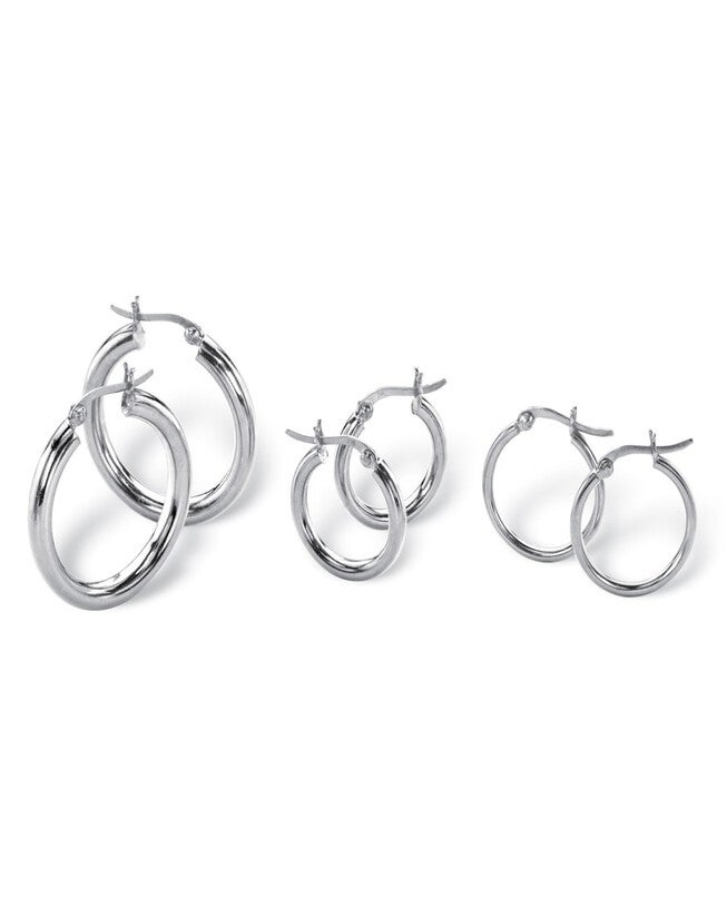 3 Pair Hoop Earrings Set in .925 Sterling Silver, White / White, hi-res image number 0