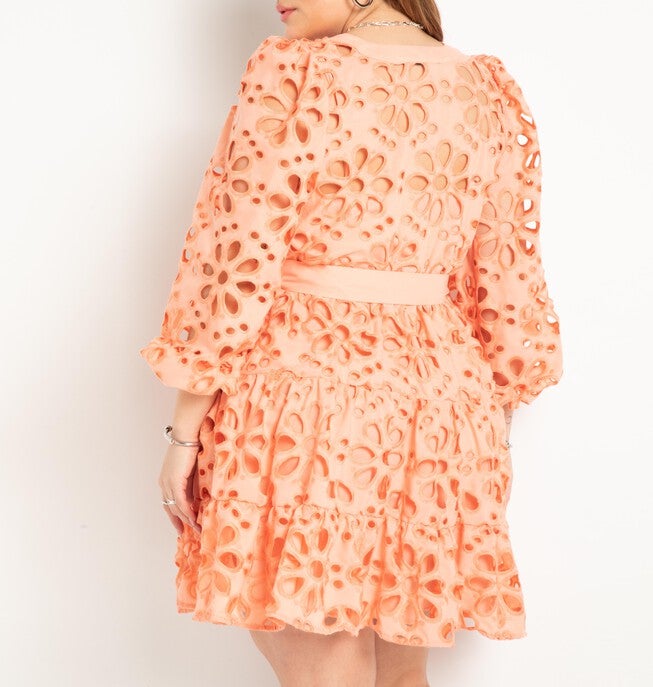 Tiered Eyelet Mini Dress, Peach Pink / Peach, alternate image number 2