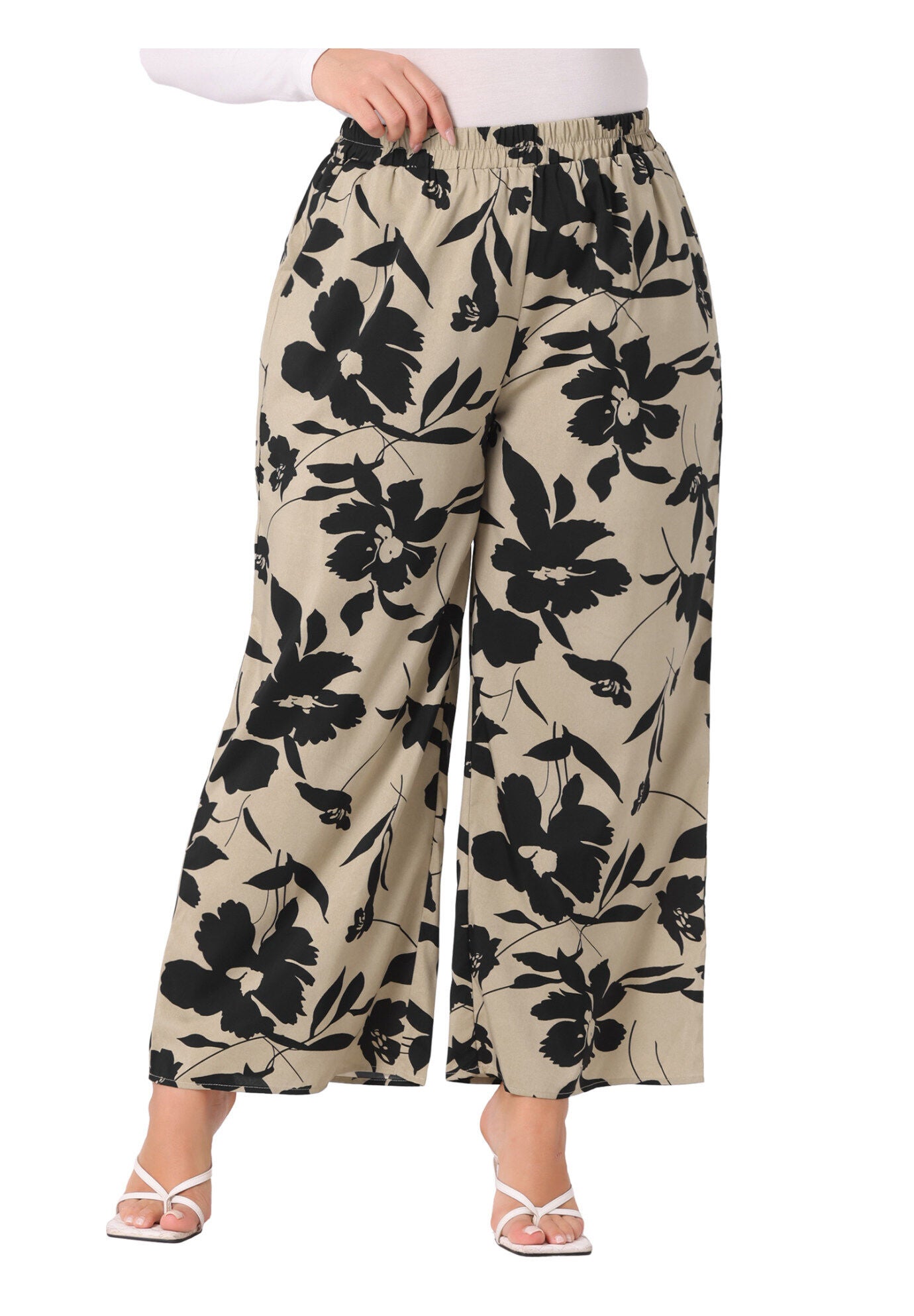 CHIFFON HIGH WAIST WIDE LEG PALAZZO PANTS, Khaki / Brown, alternate image number 1