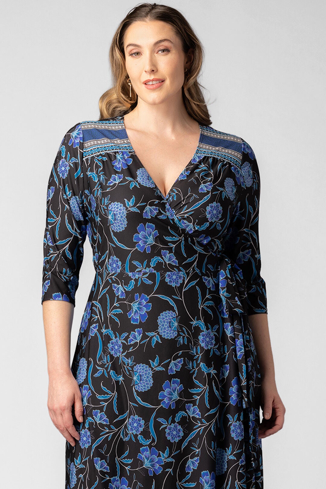 Beguiling Border Print Wrap Dress, Blue Border Print / Black, alternate image number 2