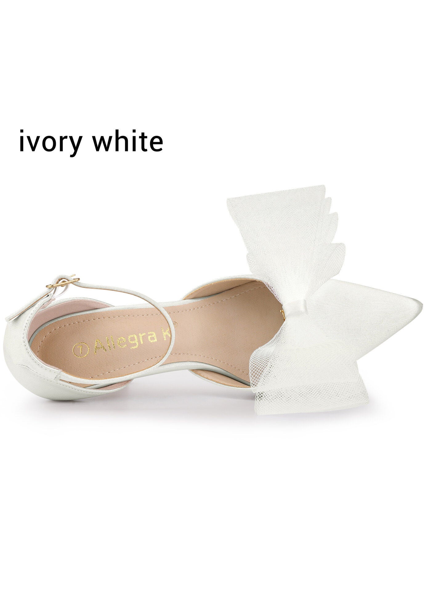 Bow Tie Ankle Strap Stiletto High Heels Wedding Pumps, White / White, alternate image number 3