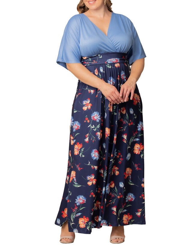 Havana Color Block Maxi Dress, VIBRANT NAVY FLORALS / Navy, hi-res image number 0