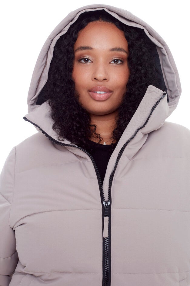 Women's Plus Size - KLUANE | Vegan Down Recycled Ultra Long Winter Parka, Water Repellent, Light Taupe / Taupe, alternate image number 3