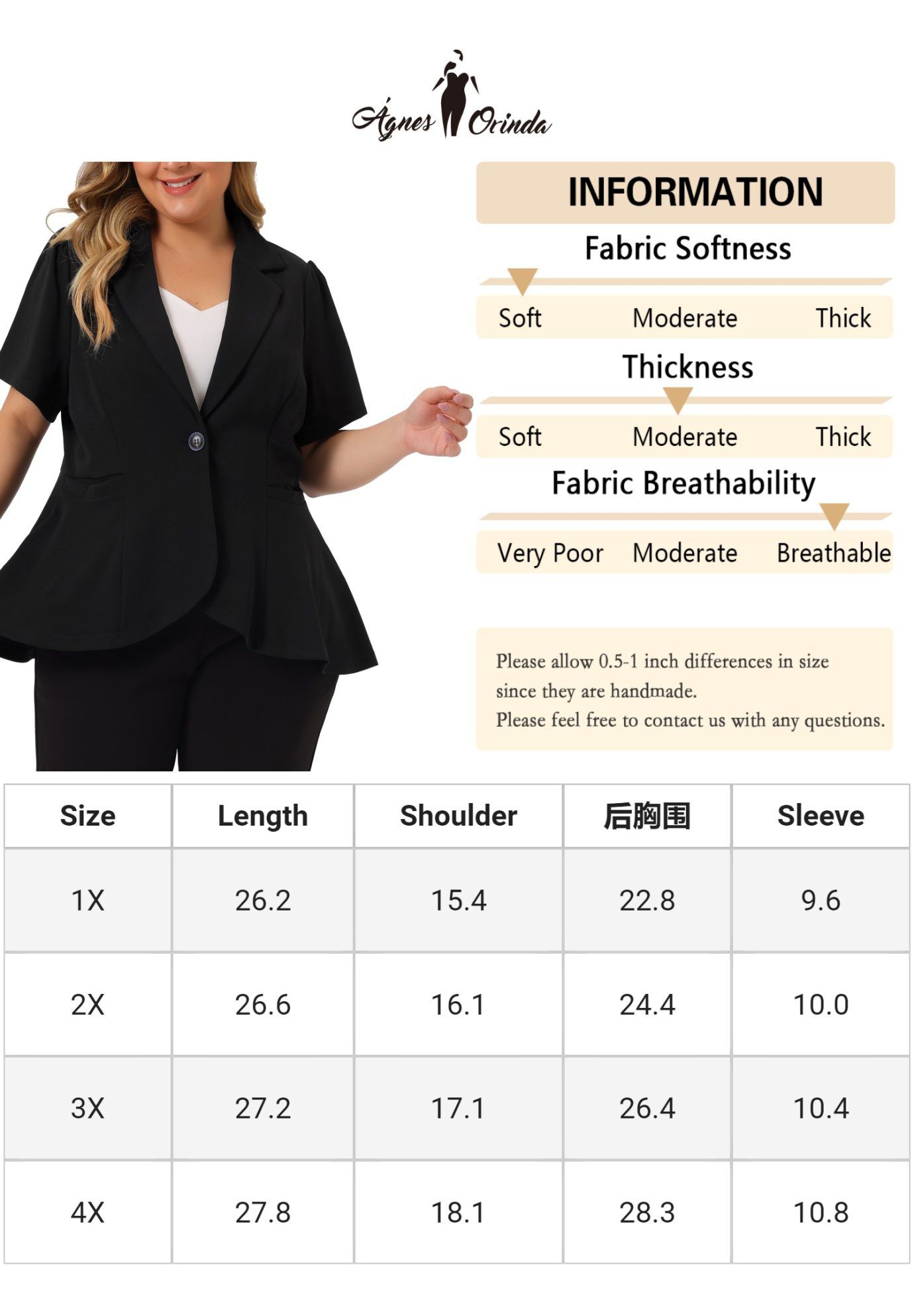 SHORT SLEEVE BUTTON BUSINESS SUIT BLAZER, Black / Black, alternate image number 4